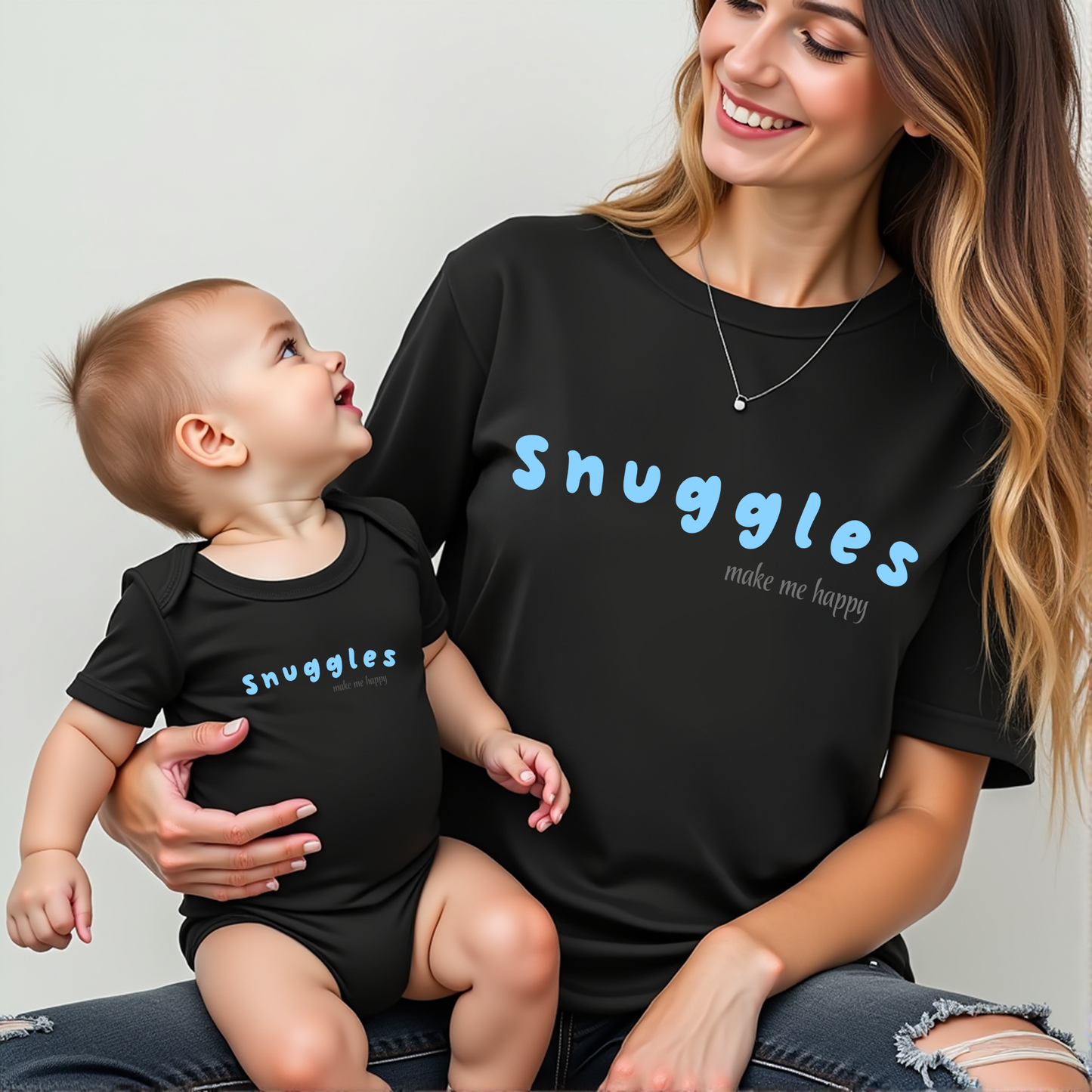Snuggles Make Me Happy – Matching Baby One-Piece - Blue
