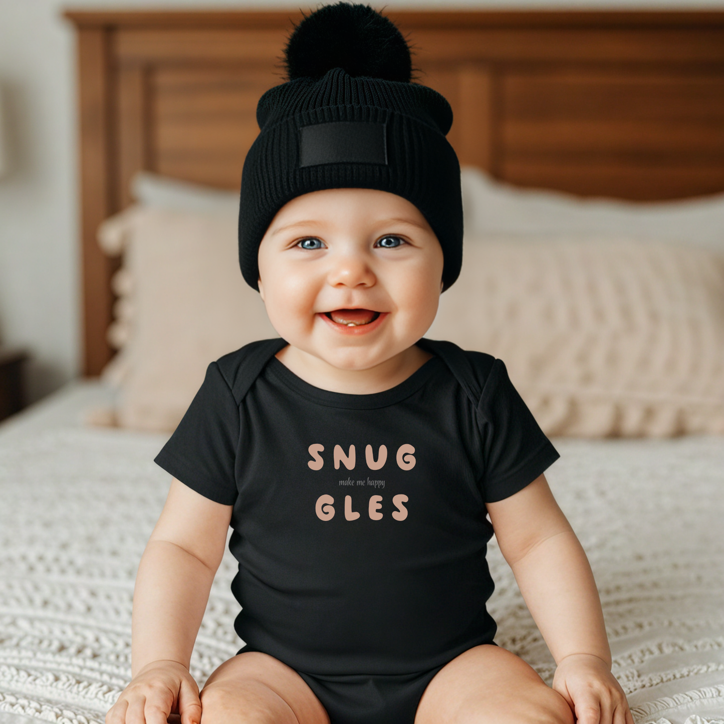 Snuggles Make Me Happy – Matching Baby One-Piece - Brown