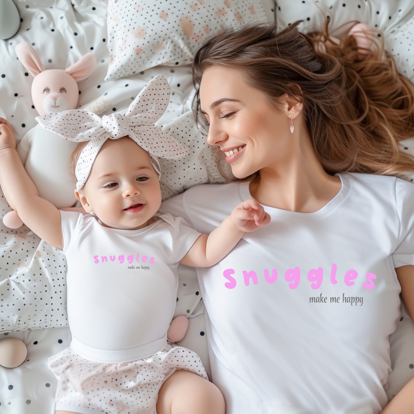 Snuggles Make Me Happy – Matching Baby One-Piece - Pink